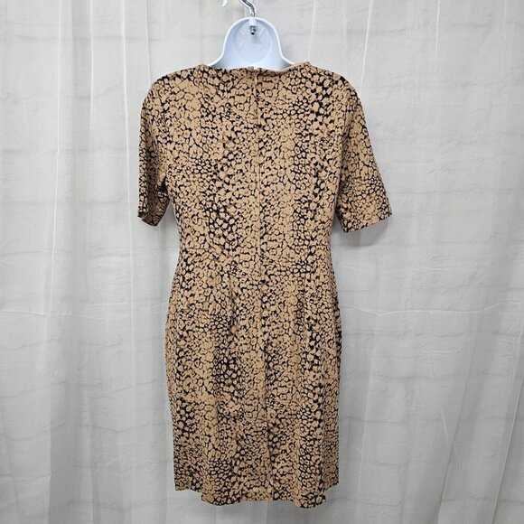 Lands" End Tan Black Animal Print Jersey Fit & Flare Dress Office Preppy 10 - Picture 8 of 15
